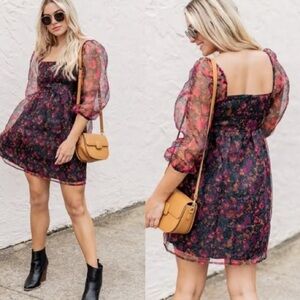 Pink Lily mini floral puff sleeve dress | size large